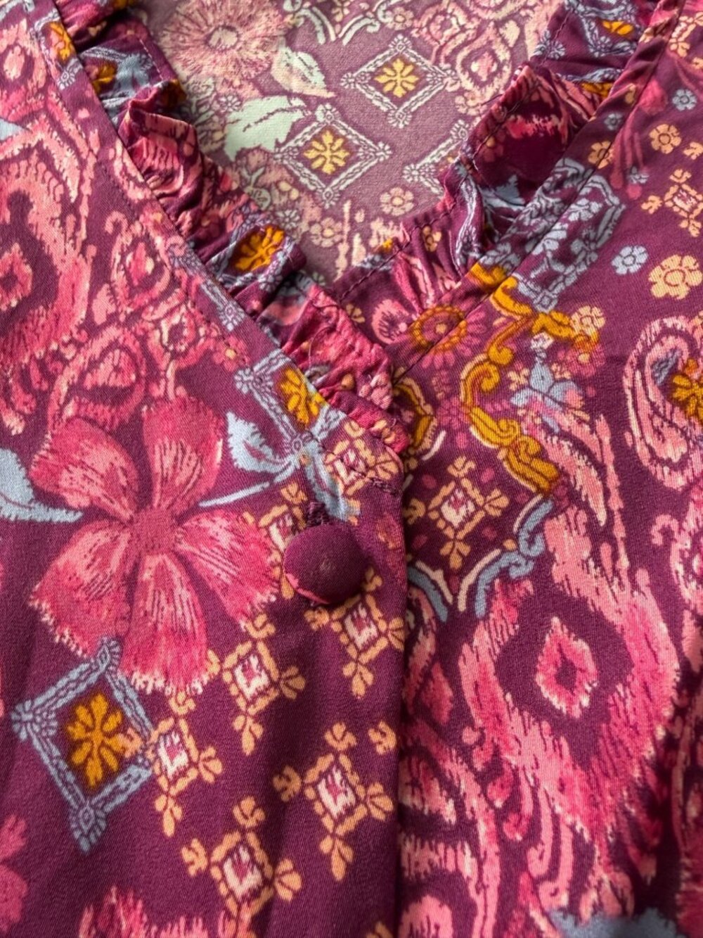 Emily Daniels Floral Boho Button-Front Blouse Ruffle Neck Long Sleeves Size 3X - Picture 7 of 11